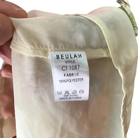 Beulah Style Womens M Floral Pleated Button Up Tuinic Top Ivory Semi Sheer LS - Picture 7 of 7